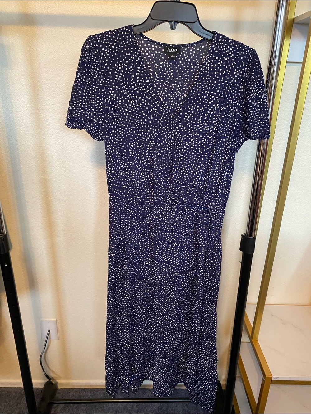 Navy and White Polka Dot Midi Dress
